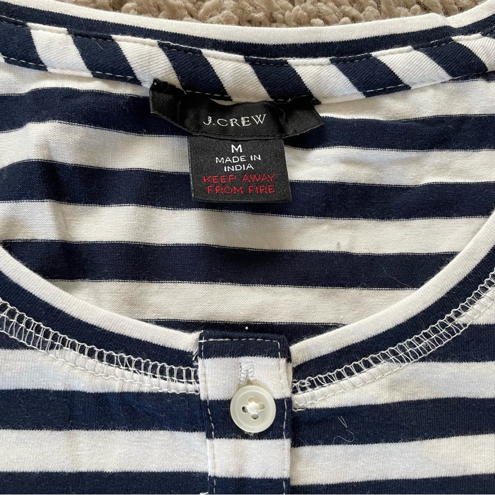 J Crew Sleep Shirt Navy White Stripe Size Medium - Picture 7 of 9